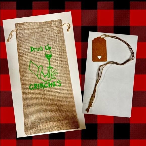 Drink Up Grinches Burlap Wine Gift Bag - Picture 1 of 2